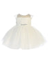 Baby Girls White Illusion Neck Beaded Lace Belted Flower Girl Dress 6-24M